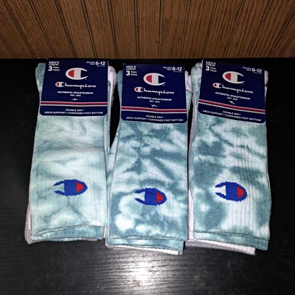 3 Pk Champion Cushioned Crew Socks Dry Mens Size 6-12 Tie Dye 3 Pairs Per Pk - Picture 1 of 5